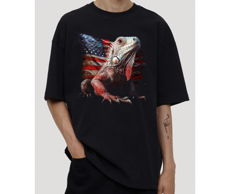 koszulka Iguana USA. T-shirt jakości premium SUB433 czarna koszulka oversize 100% bawełna